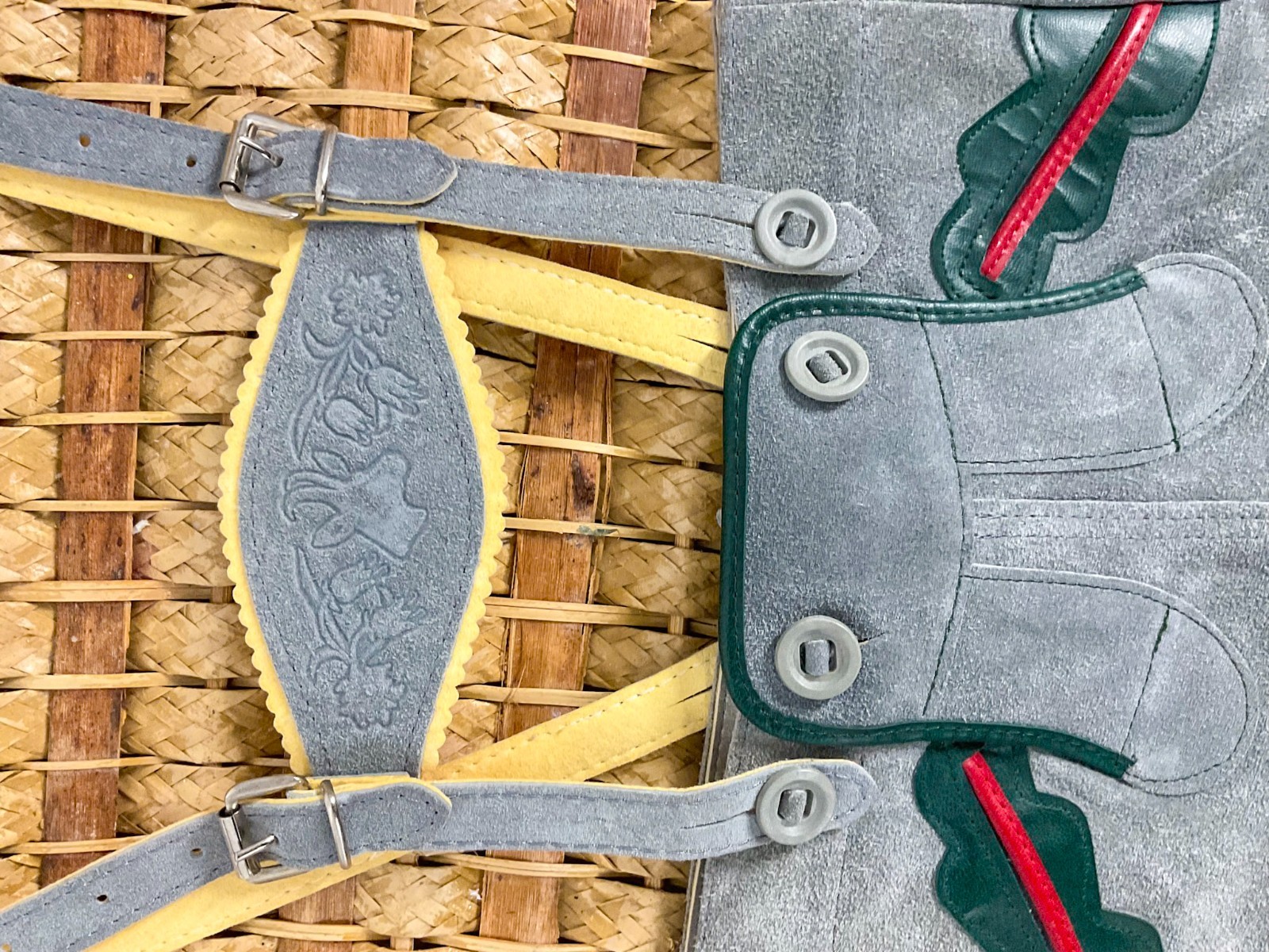 Vintage Hungarian Folk Costume Child Embroidered Lederhosen Set Suede EU