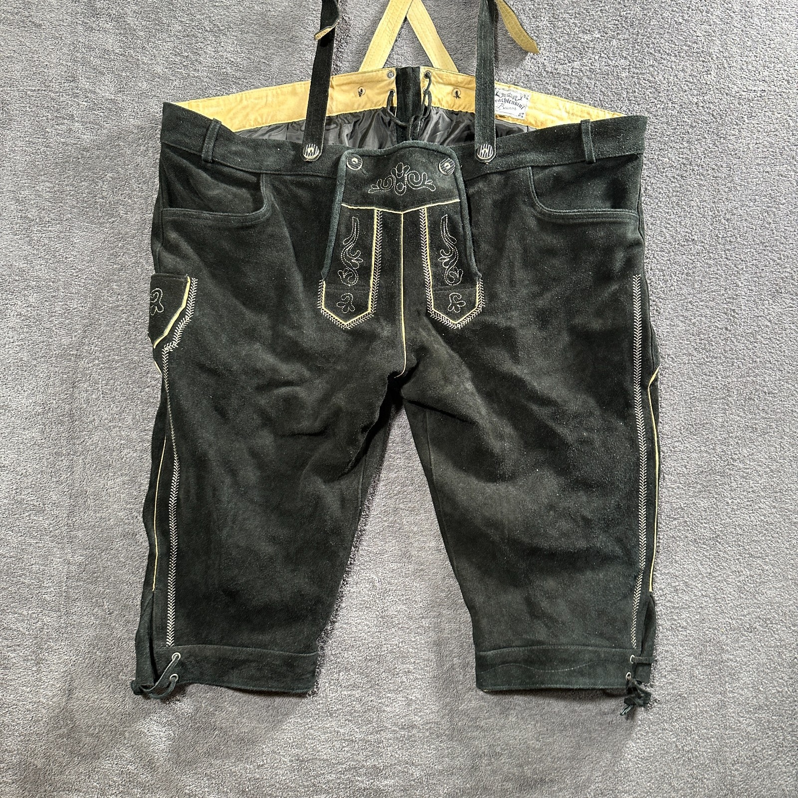 Traditional Lederhosen Size 70 Black Knee High Trousers Traditional Kini Buam with Suspenders