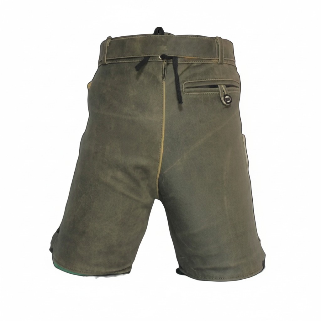 Lederhosen Men Octorberfest Real Suede Leather Olive Beige Antique Distressed