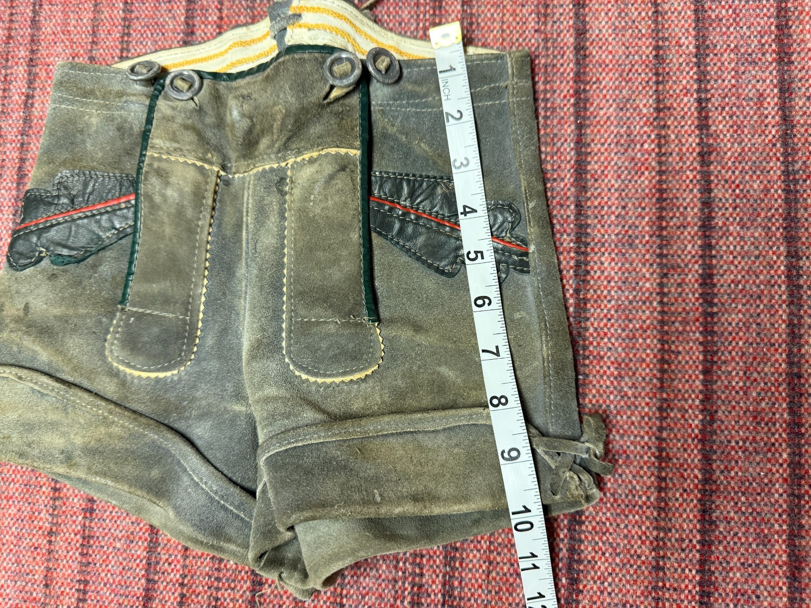 TODDLERS VINTAGE BROWN LEATHER SUEDE GERMAN LEDERHOSEN BIBS