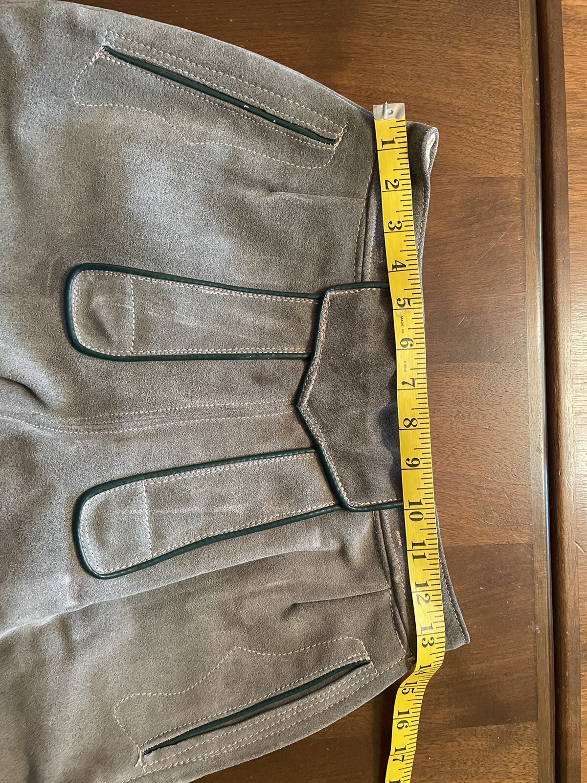 Vintage Lederhosen Gray & Green Leather Shorts EU Size 30 Oktoberfest Austria