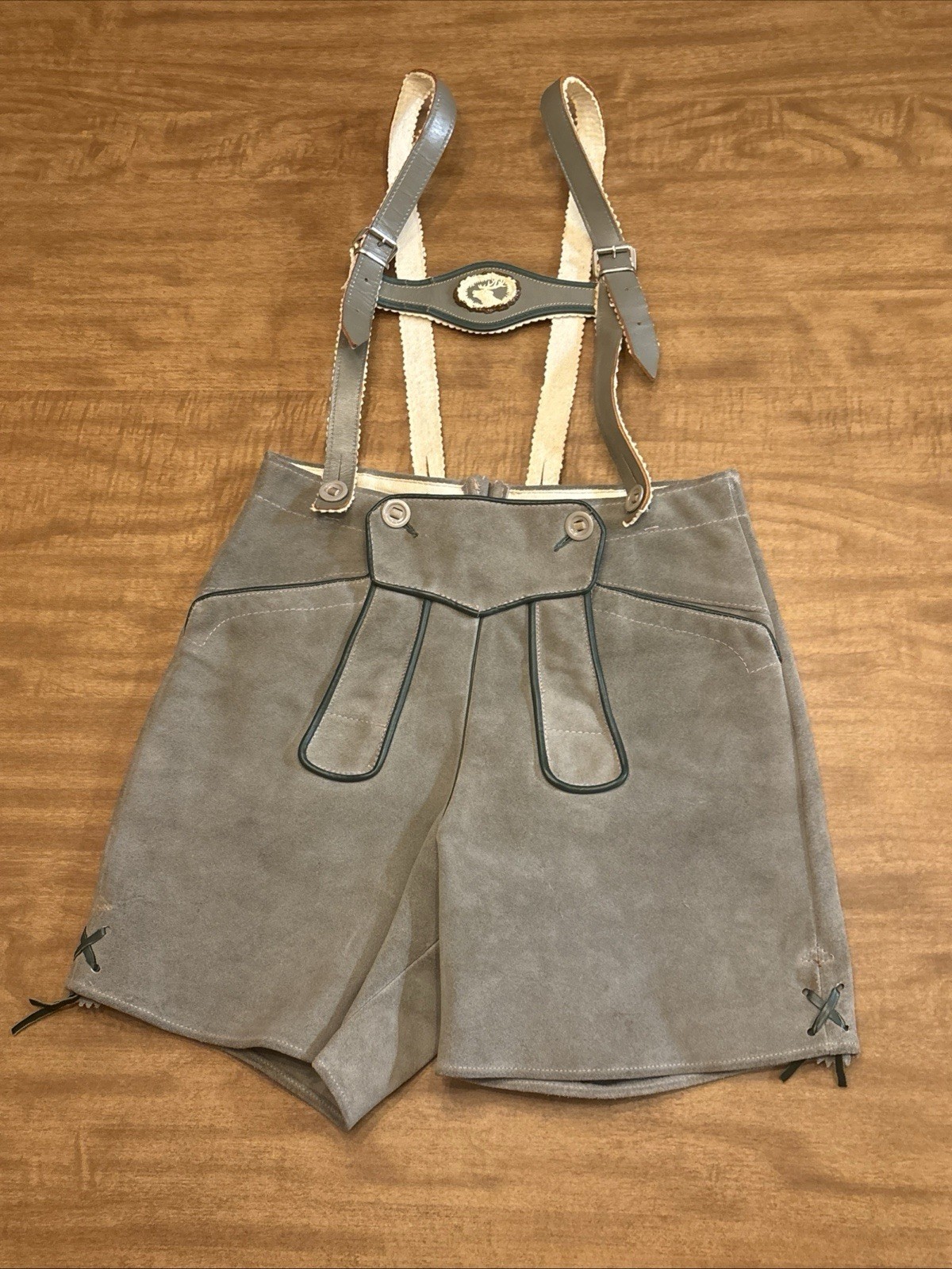 Vintage German Austrian Lederhosen Shorts Suede Leather Size XS to S Suspenders