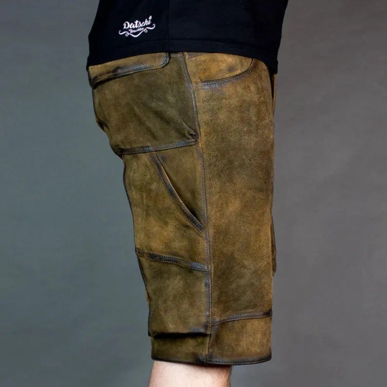 Oktoberfest Costume Men Leather Lederhosen Shorts | Bavarian German Outfit Brown