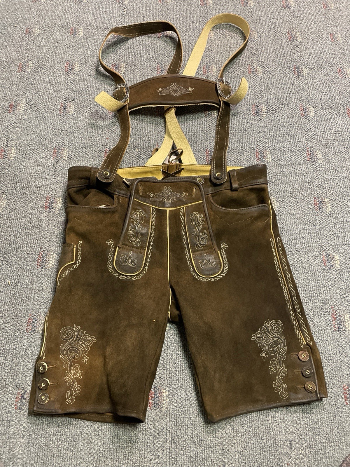 NWT Mens German Brown Leather Lederhosen Size EU 50 US 34 Octoberfest New