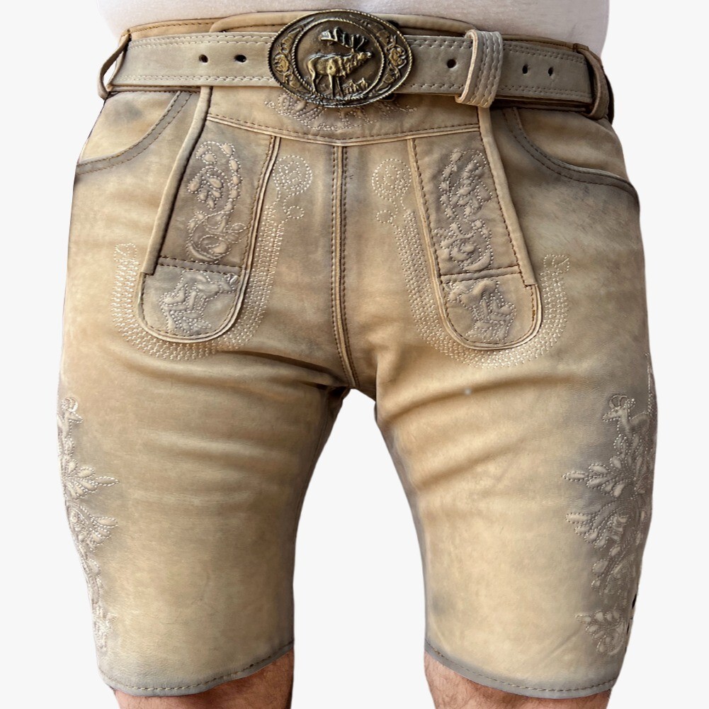 Men’s Spotty Antique Wildbock Oktoberfest Short Costume Pants with Belt Size, 46-58
