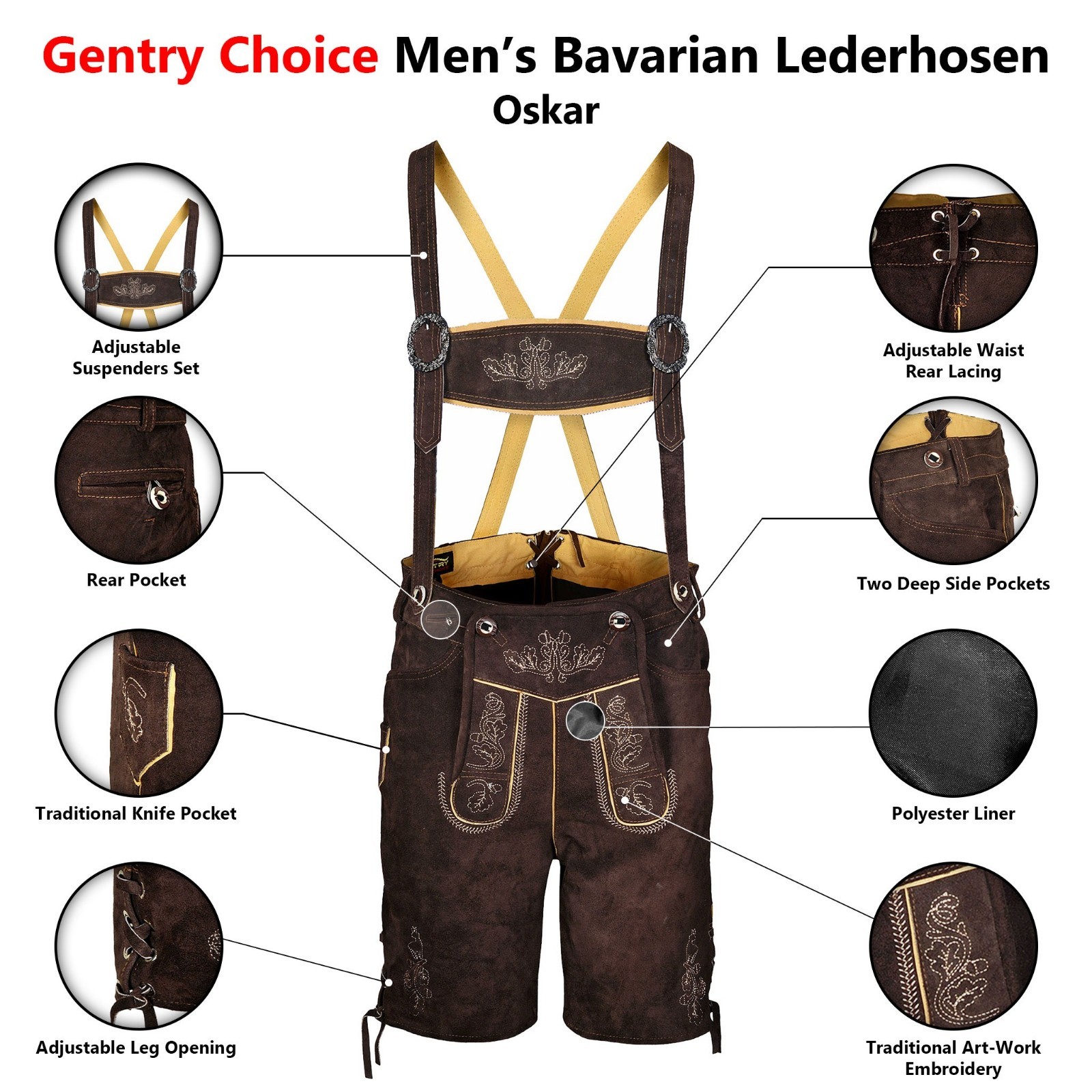 Authentic Lederhosen Oscar Oktoberfest Costume Men Leather Short German Outfit