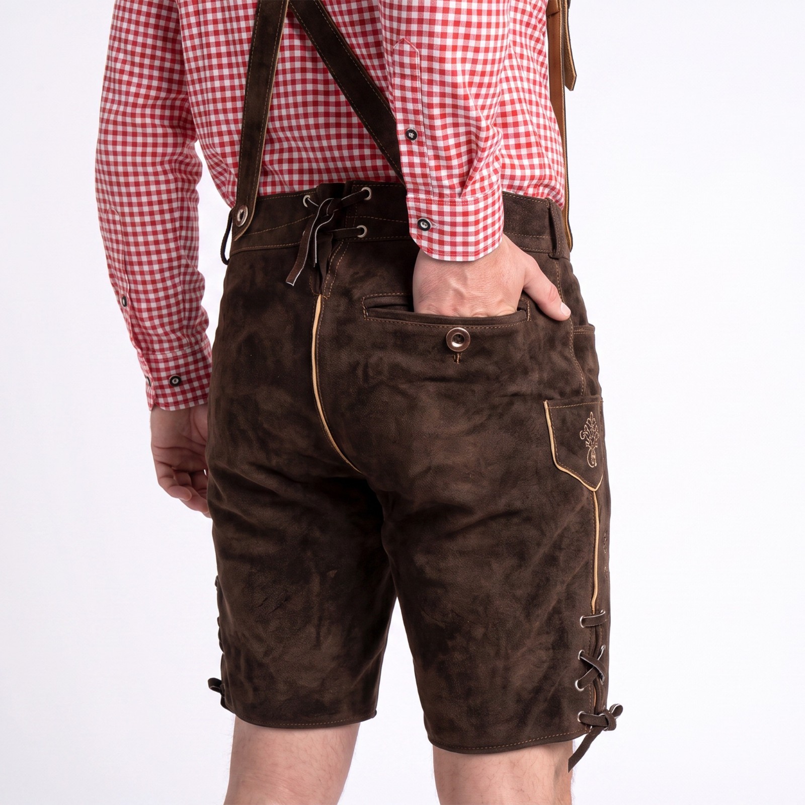 Authentic Men Lederhosen Otto with Deer and Oak Embroidery Oktoberfest Costume