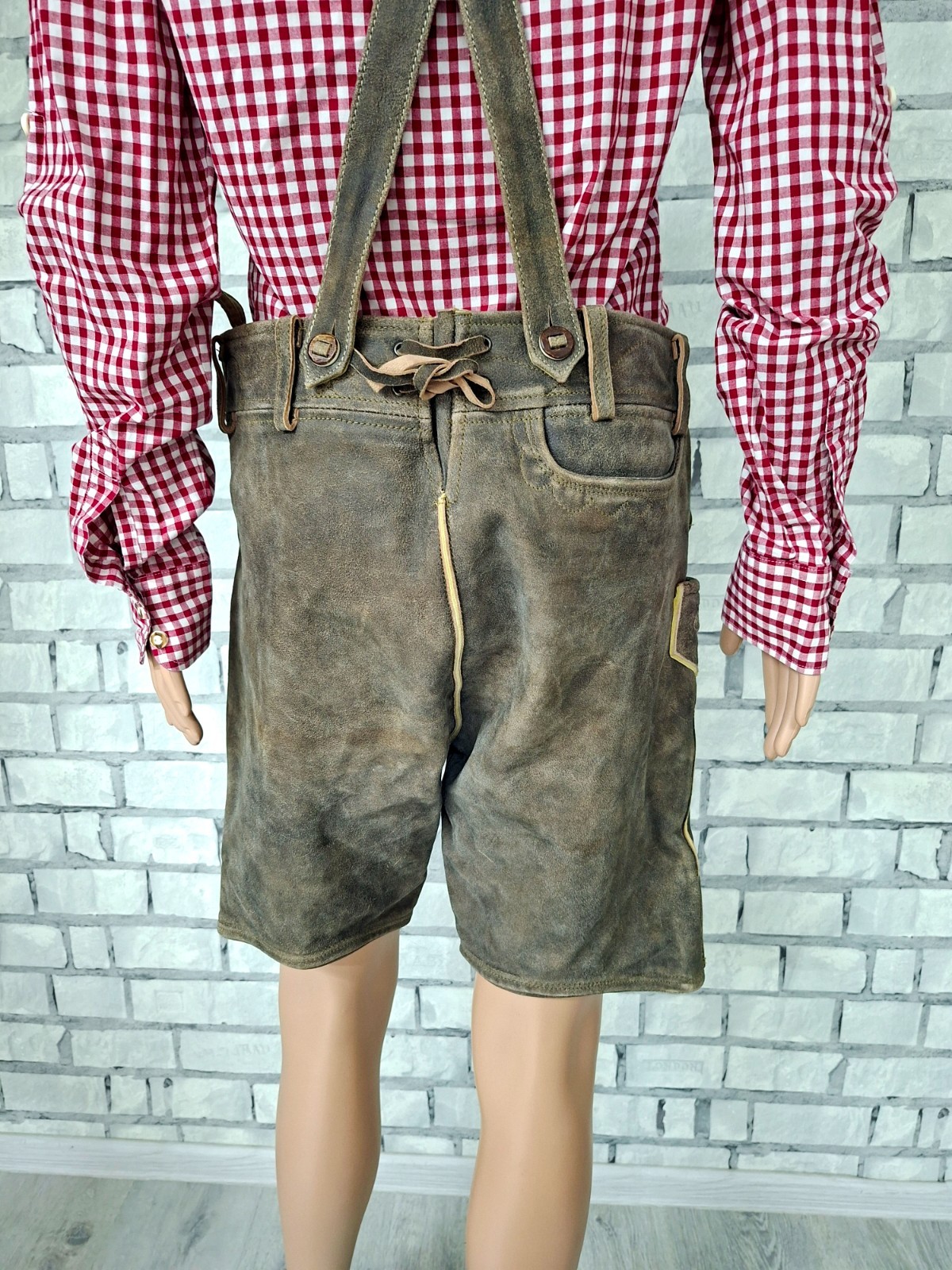 Almsach brown Leather Lederhosen M 48 Oktoberfest trachten Bavarian alpine Short