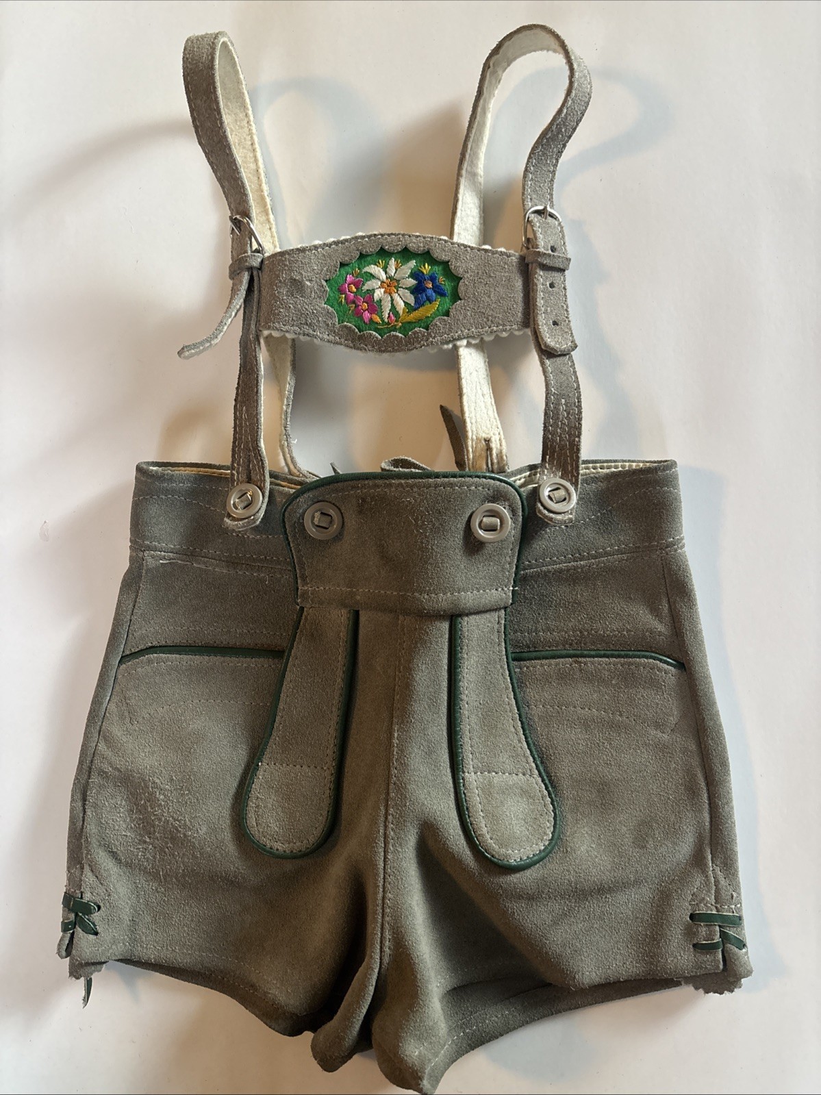 Vintage Kids Lederhosen Suede Shorts Embroidered German Bavarian Oktoberfest