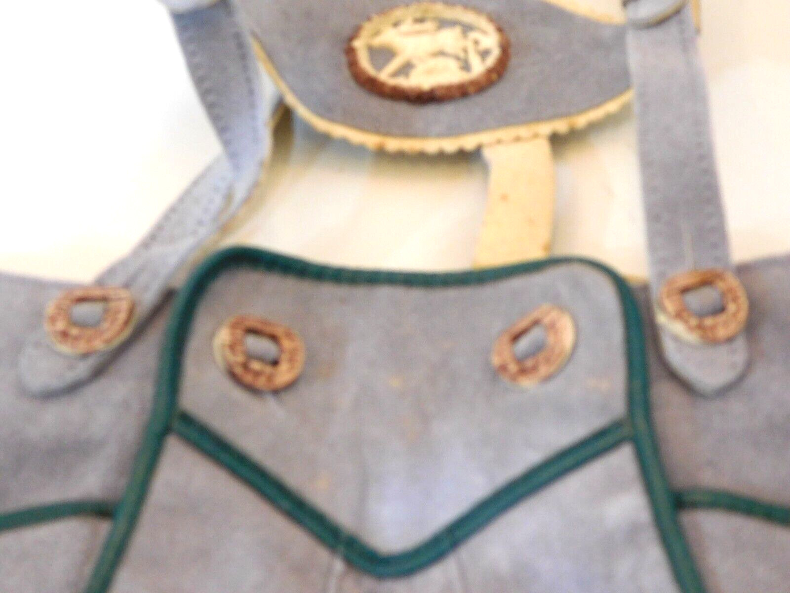 Vintage German Bavaria Children’s Lederhosen Green/Grey Carved Antler Buttons