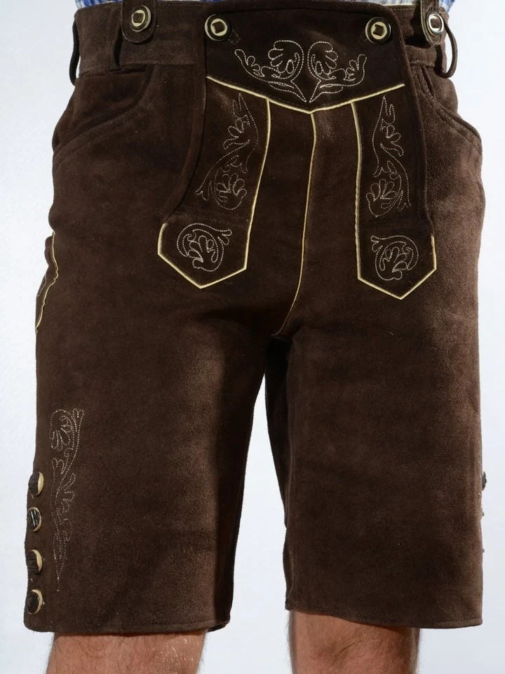 Authentic Bavarian Lederhosen | Handmade Suede Leather Trachten Shorts With Belt