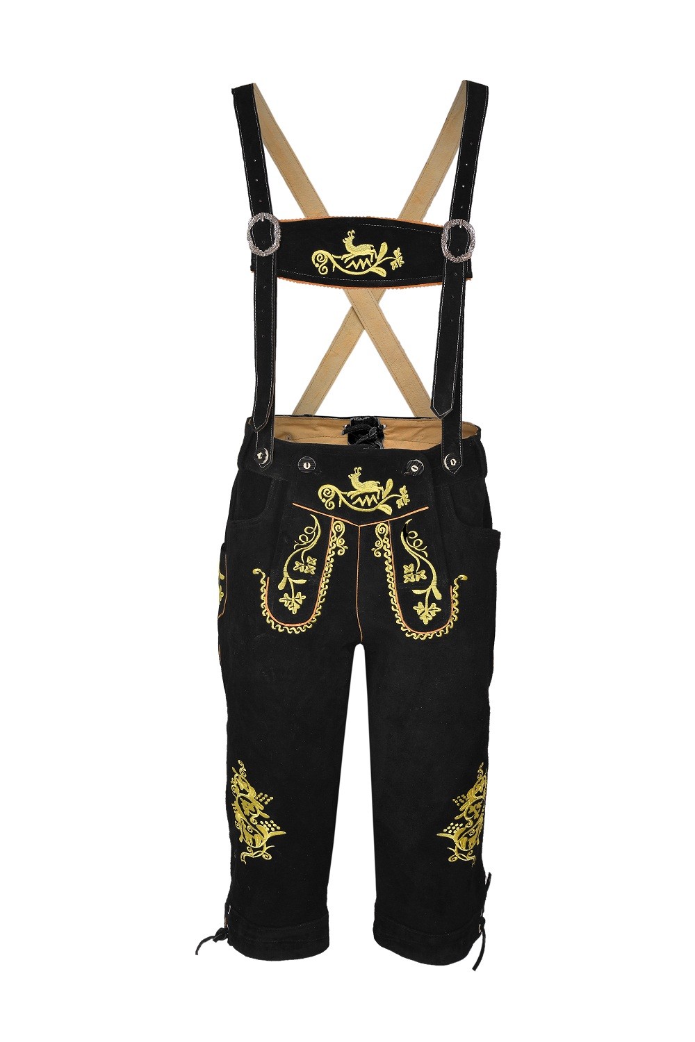 German Oktoberfest Long Bavarian Lederhosen Real Leather Matching Suspenders New