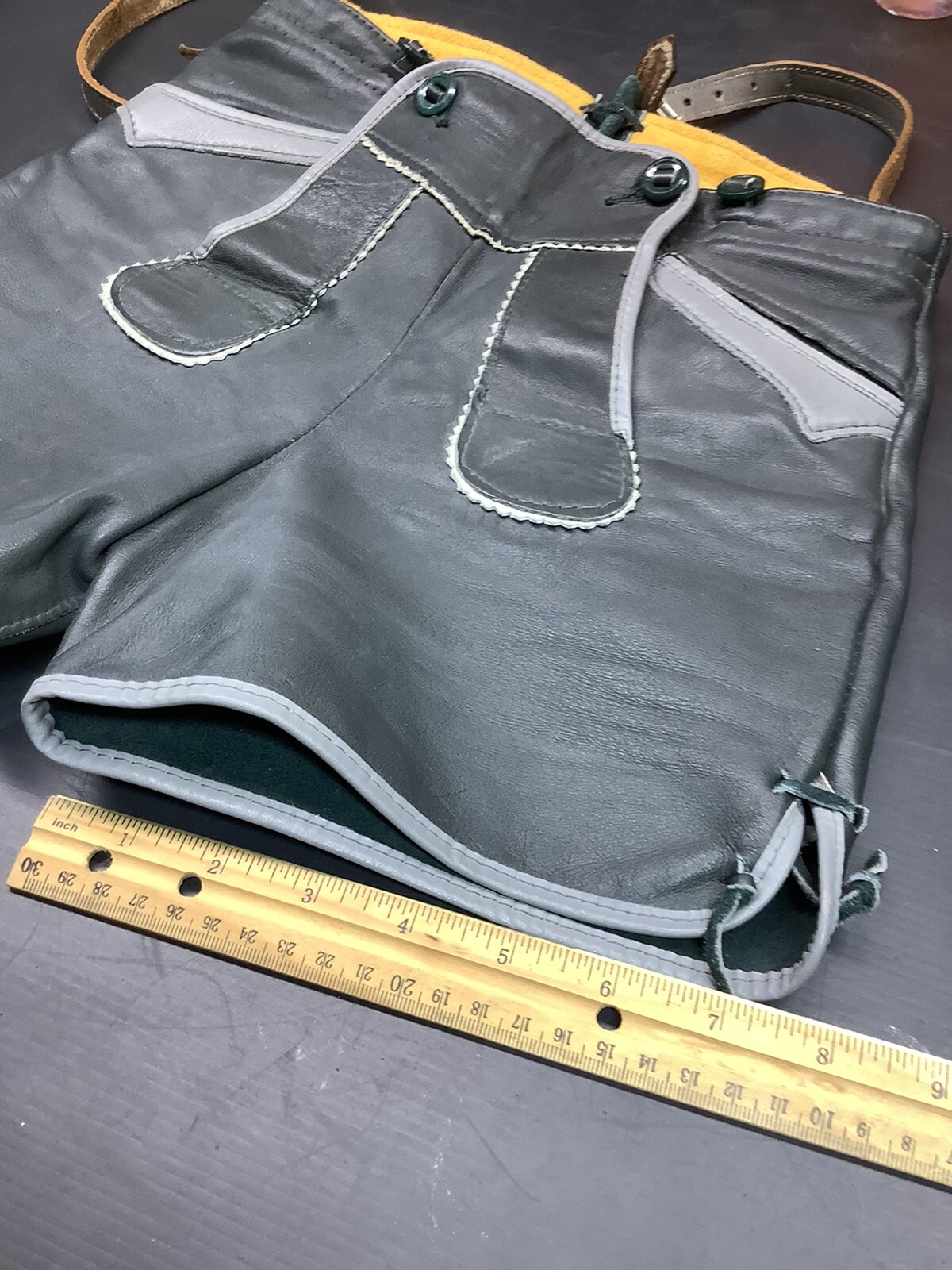 Vintage Lederhosen shorts Gray Leather Small Kids Size Oktoberfest 1970’s