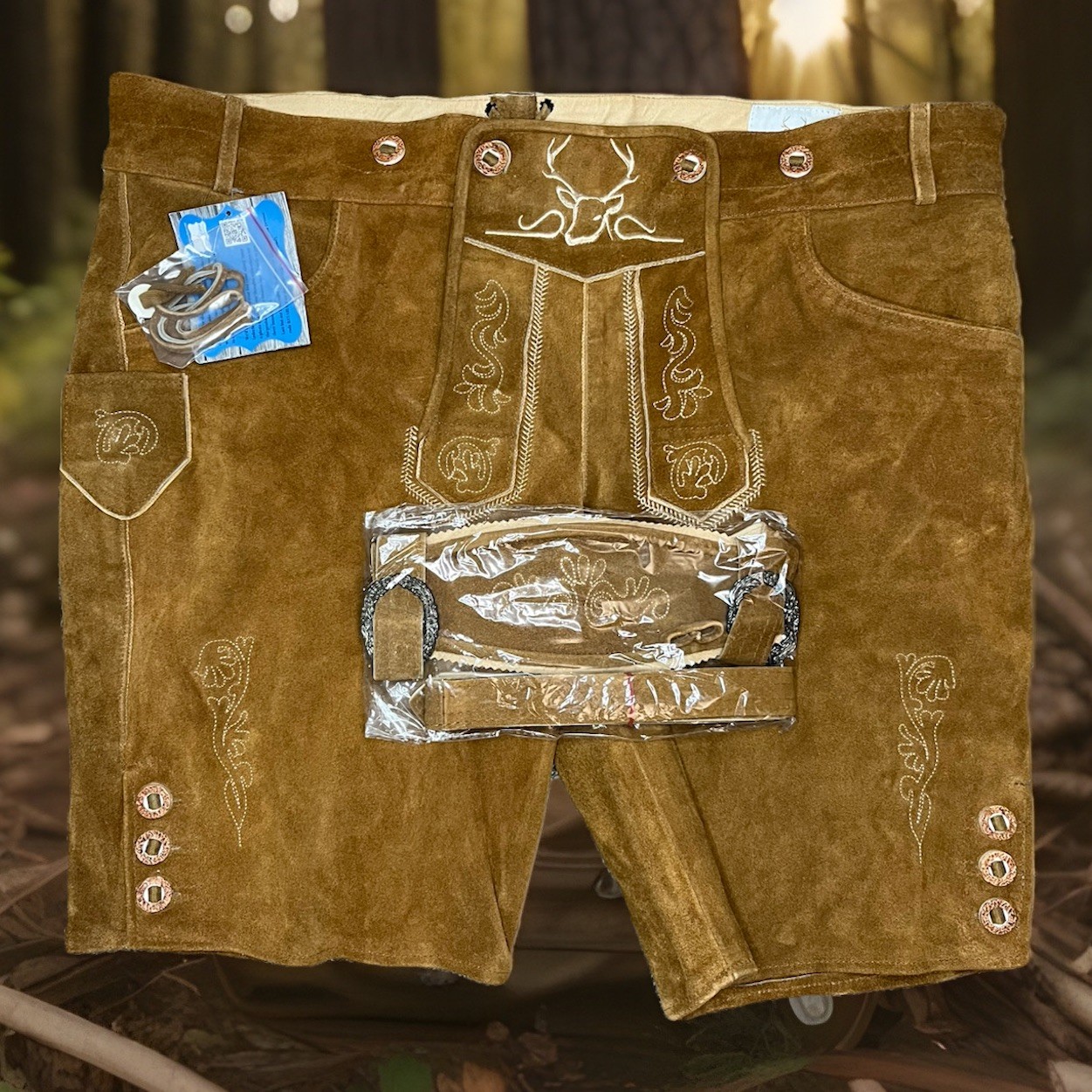 NEW Bavaria Trachten Leather Lederhosen Brown Shorts Oktoberfest Mens Sz 44
