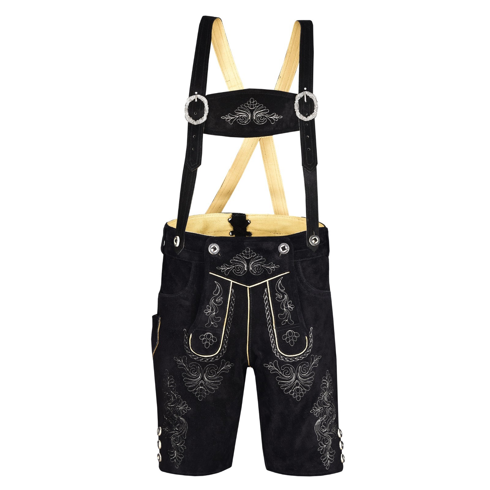 Men Traditional Leather Oktoberfest Lederhosen (Brown, Black, Gold, Med Brown)