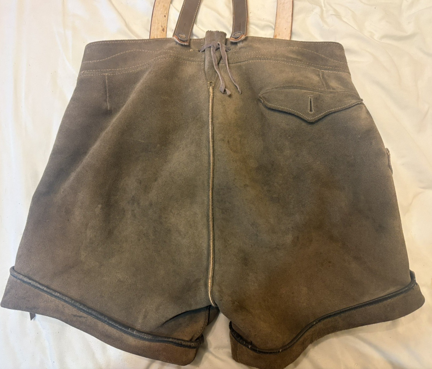 Vintage Men’s Bergfreund Suede Lederhosen Oktoberfest Loden green sz 48 1960s