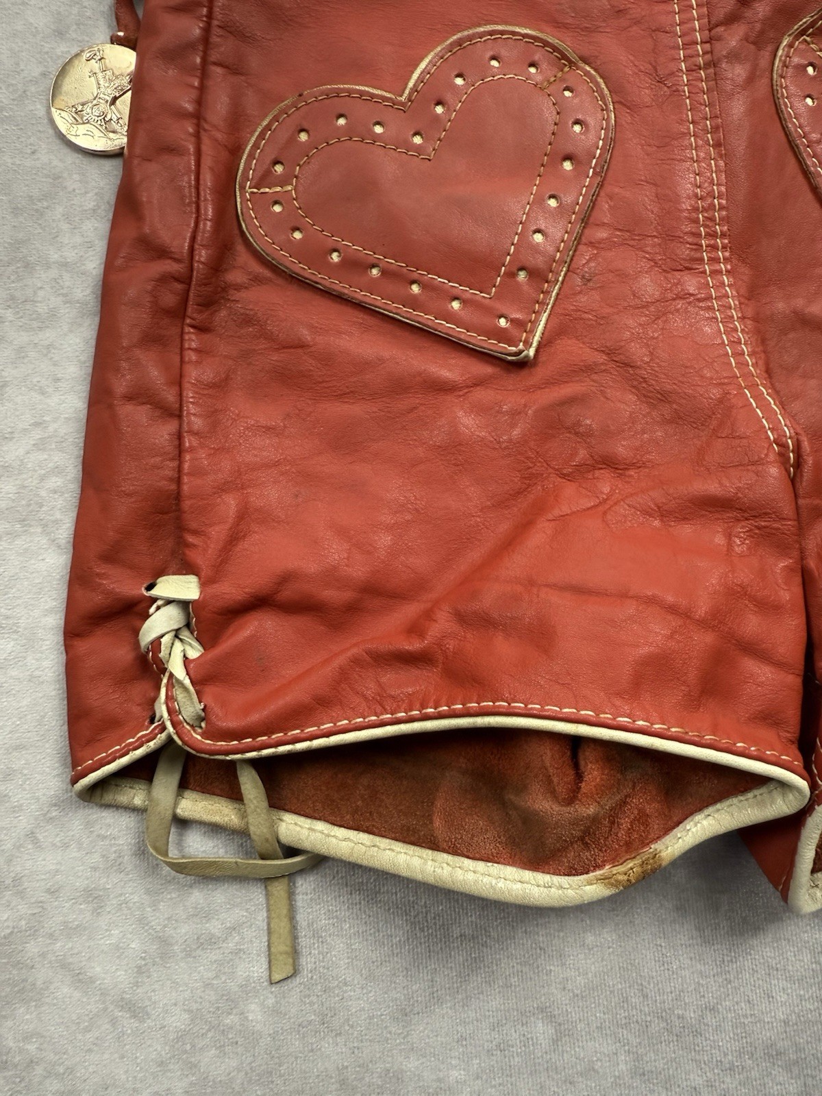 VTG German Red Leather Girls Lederhosen Ortlepp Heart Oktoberfest Bavarian