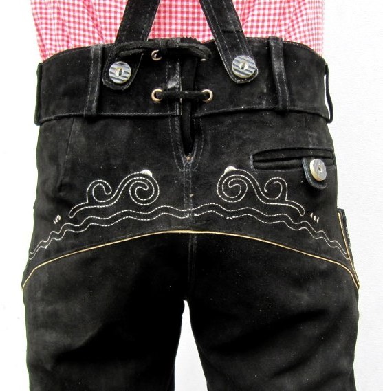 HIRSCHBERGER Trachten Lederhose kurz schwarz Gr. 46 – 64 m Träger Wildleder