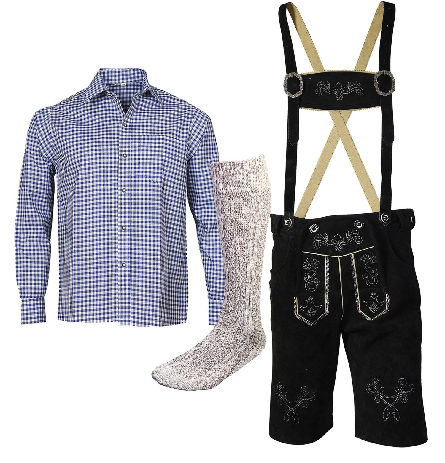 B goods costume set men’s short costume leather pants black with blue shirt socks