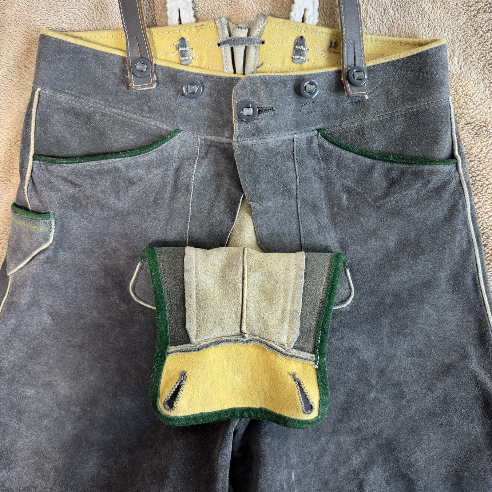 Vintage Lederhosen Suede Leather German Bavarian Genuine Youth Measure In Pics