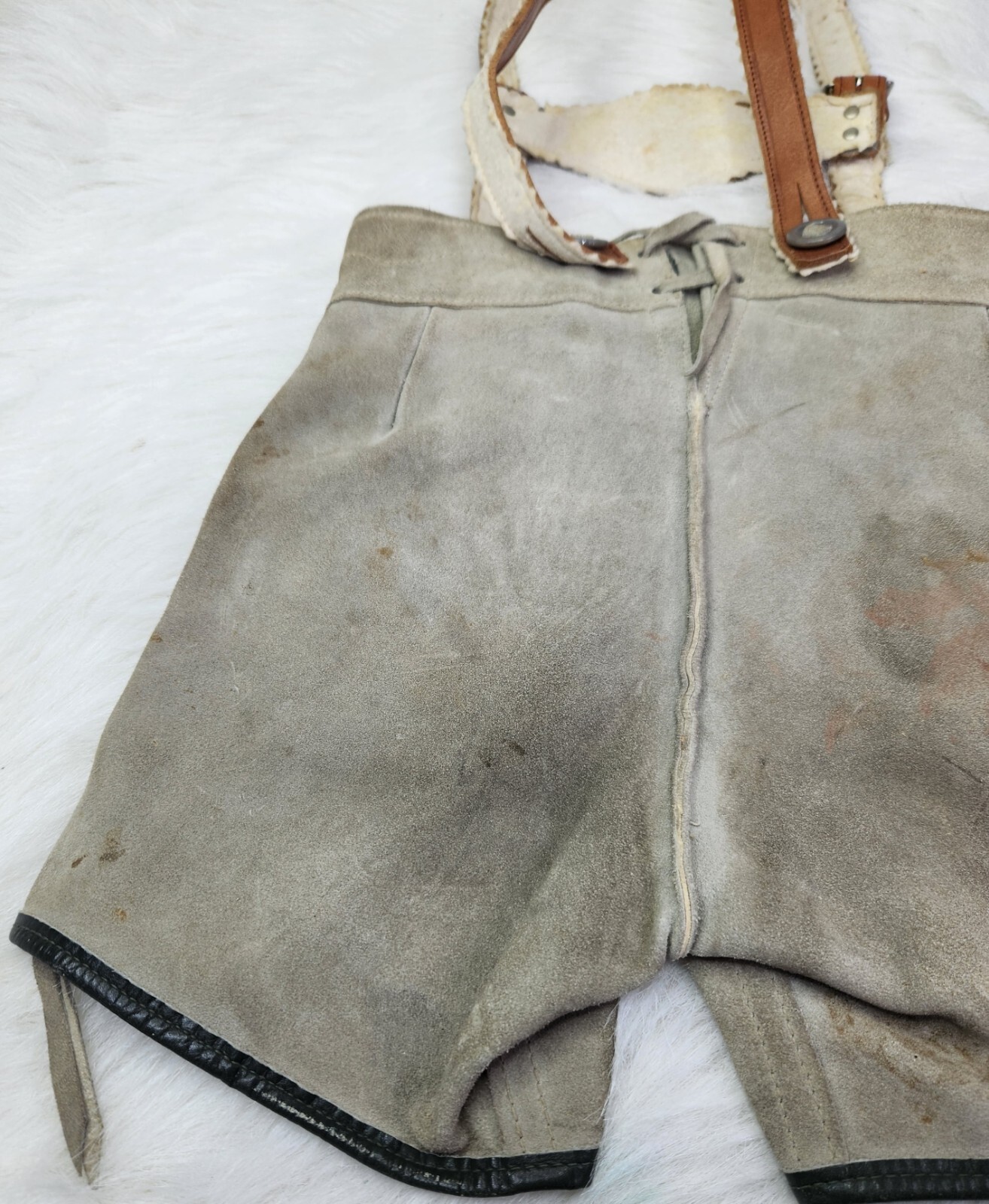 VTG German Lederhosen Child Shorts Suspender authentic Suede Leather Oktoberfest