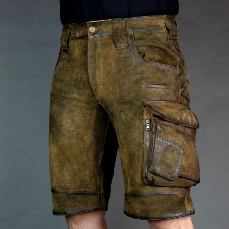 Oktoberfest Costume Men Leather Lederhosen Shorts | Bavarian German Outfit Brown