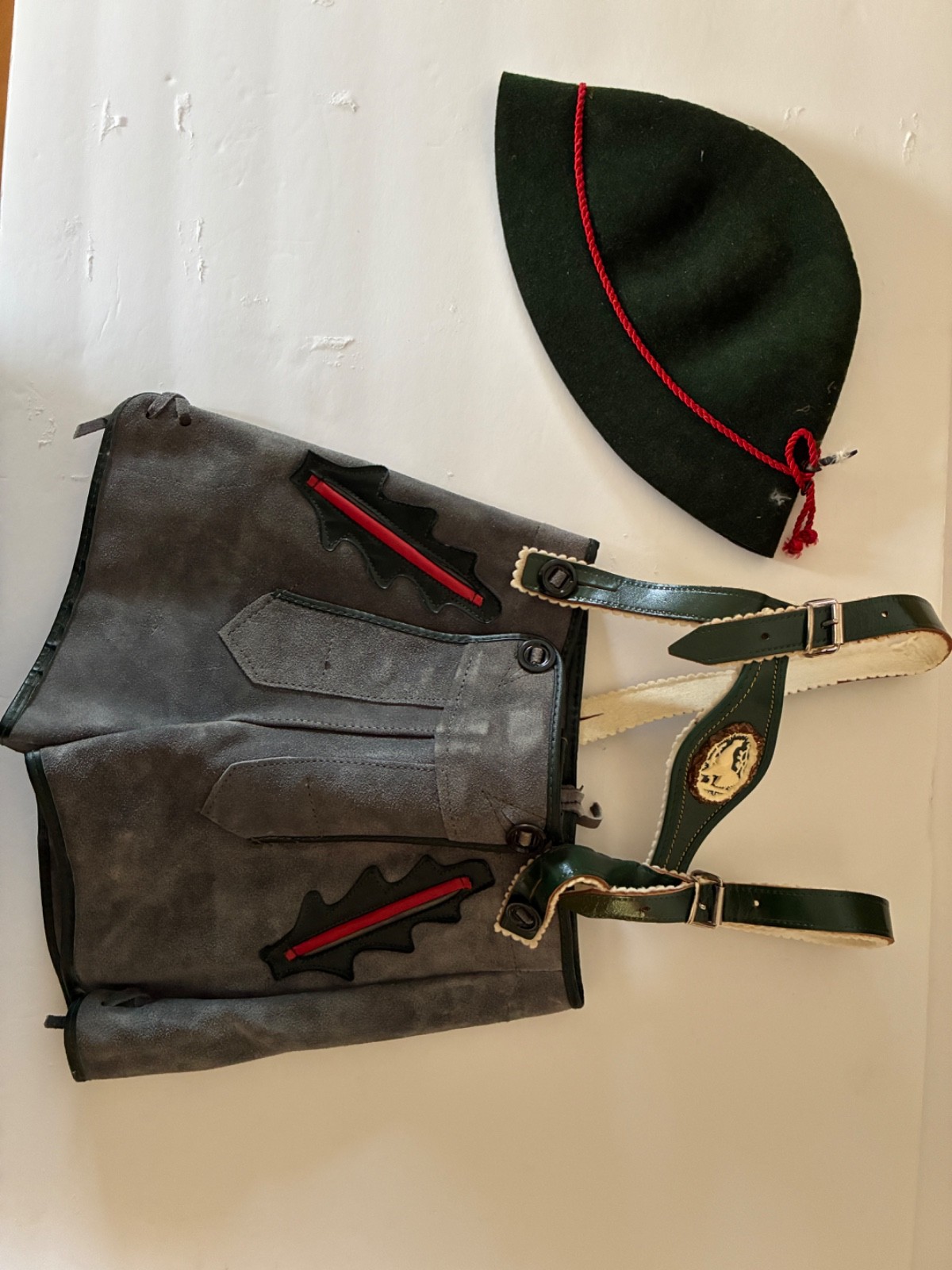 NOS Vintage Toddler Lederhosen Set w Alpine Hat Sz 86 18-24M Bavarian Oktoberfes