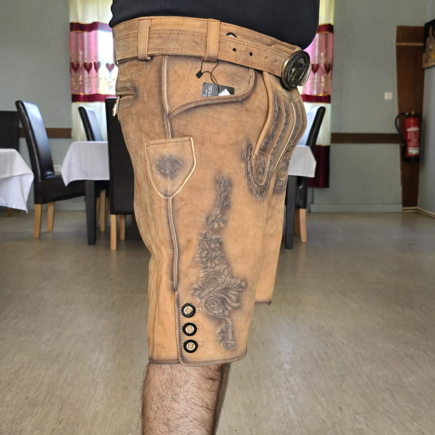 Men’s Deer Lederhosen Traditional Lederhosen Antique Brown Oktoberfest Pants Size 46-58
