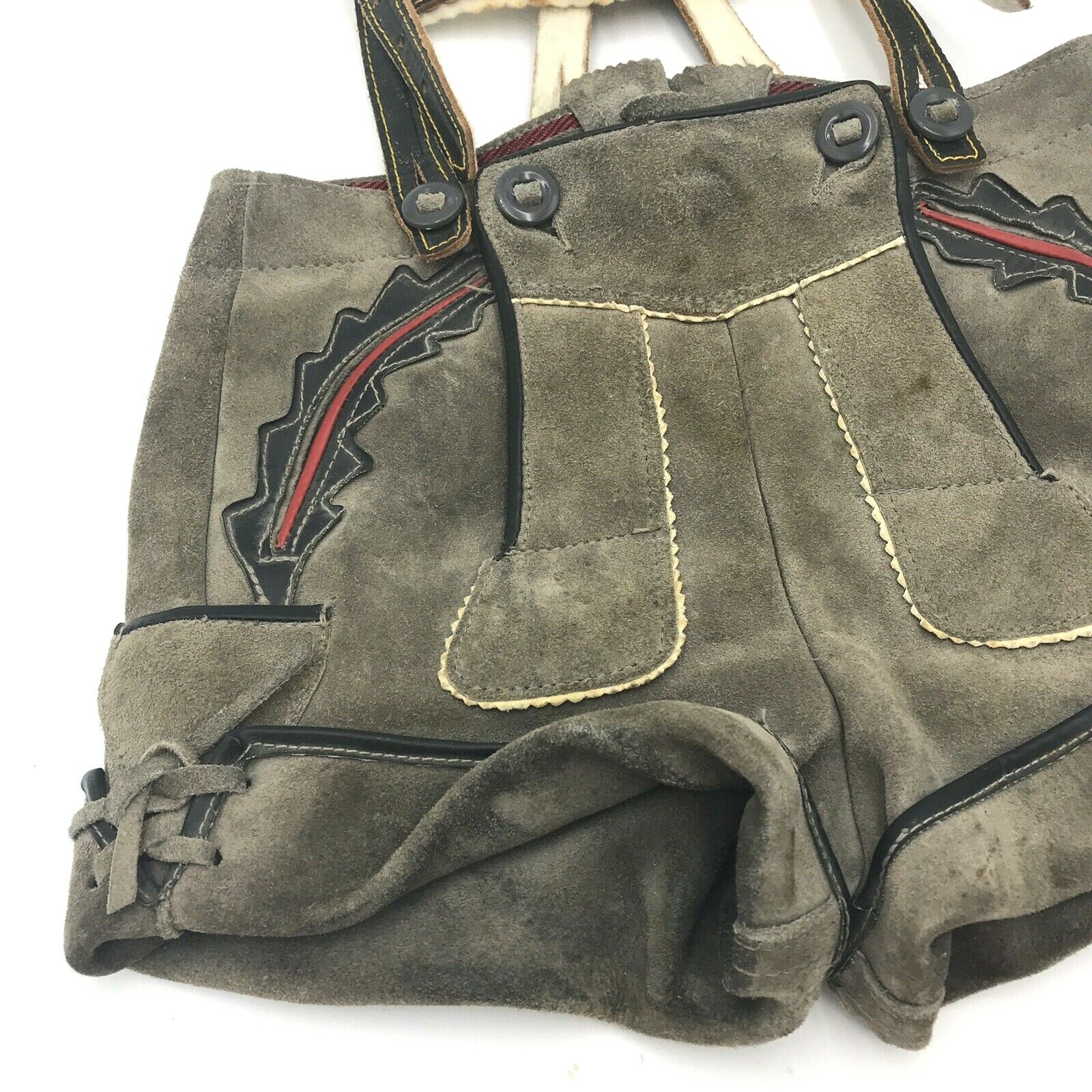 Vtg Lederhosen Grey Suede Leather 21″ Sm Waist Decor