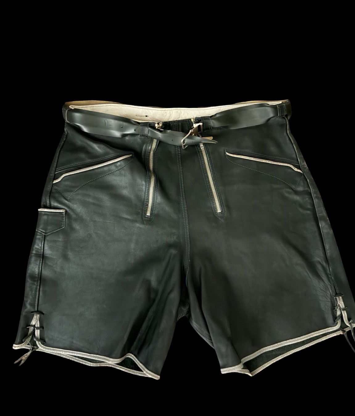 Vintage 60s Lederhosen Scout Germán Shorts Soft Leather Double Zipper Mens 34 W