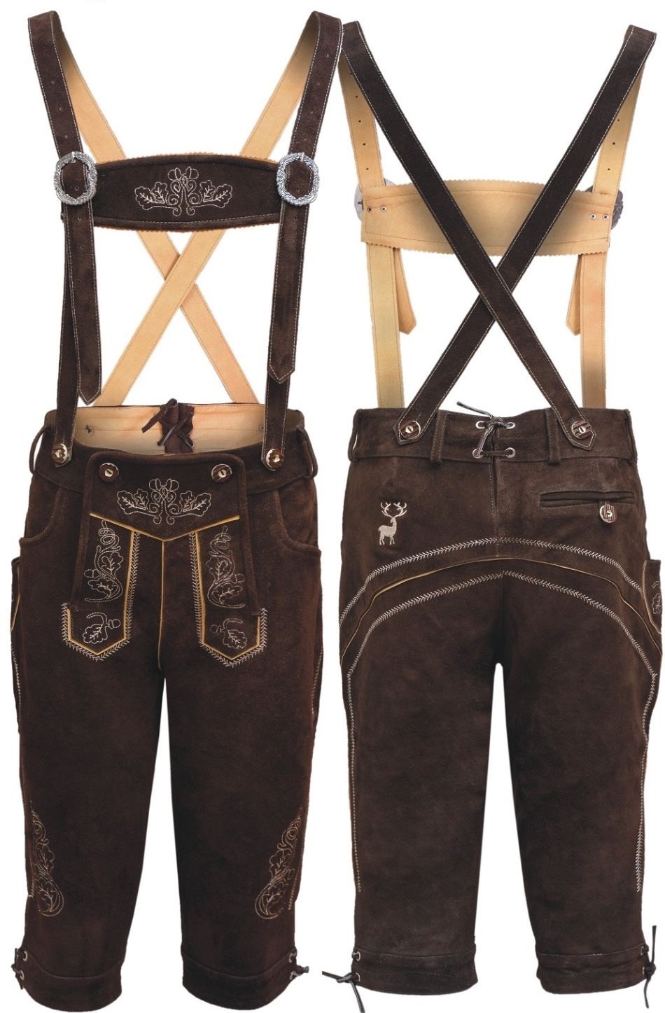 New German Oktoberfest Bavarian Lederhosen Men Real Leather Matching long Short