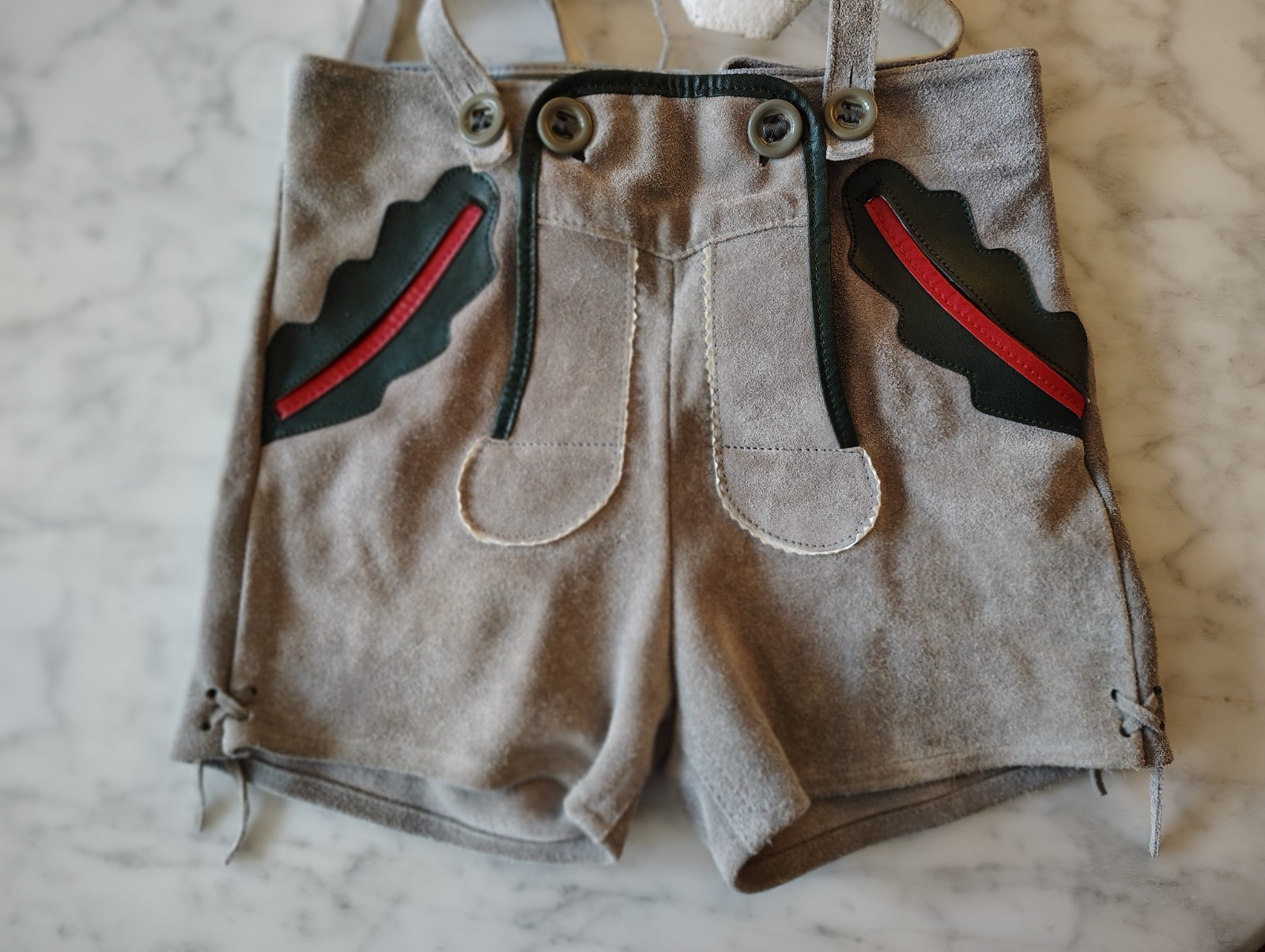 Worn Once Gray Suede Leather Lederhosen German Style Boy Child Sz 116