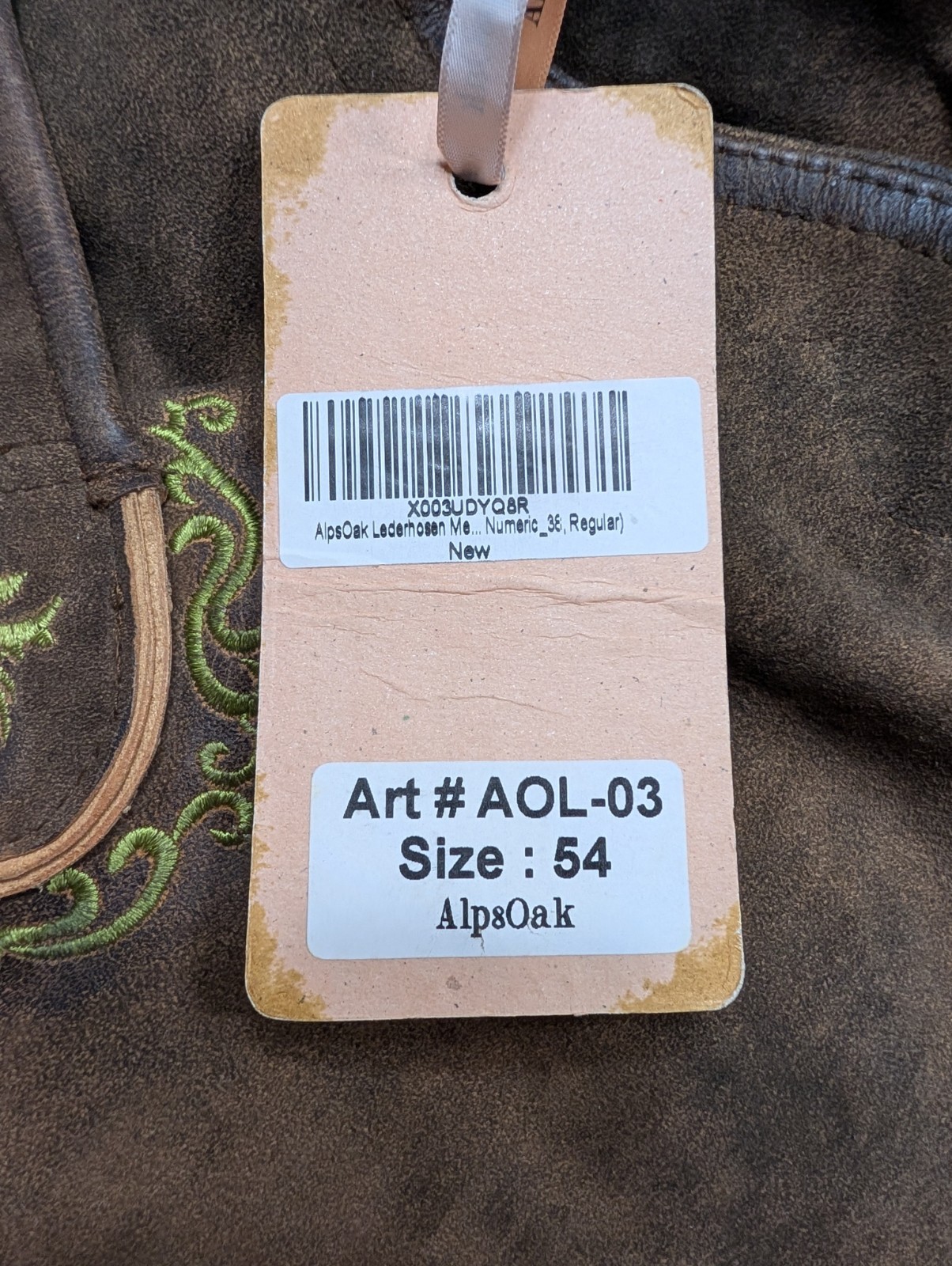 ALPS OAK Size 54 US 38 100% Genuine Leather / Trachten Wear / New With Tags