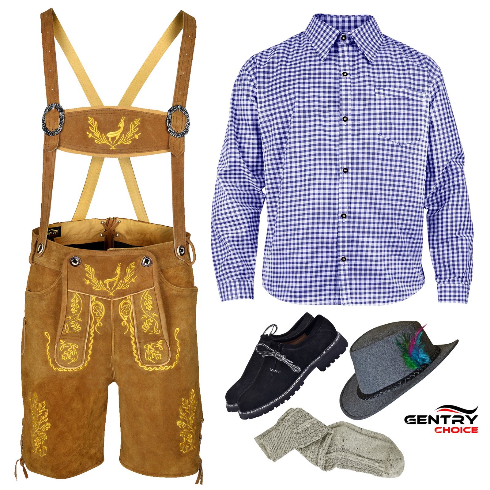 Mens Oktoberfest Lederhosen Outfit German Costume Set Bavarian Shirt Hats Socks