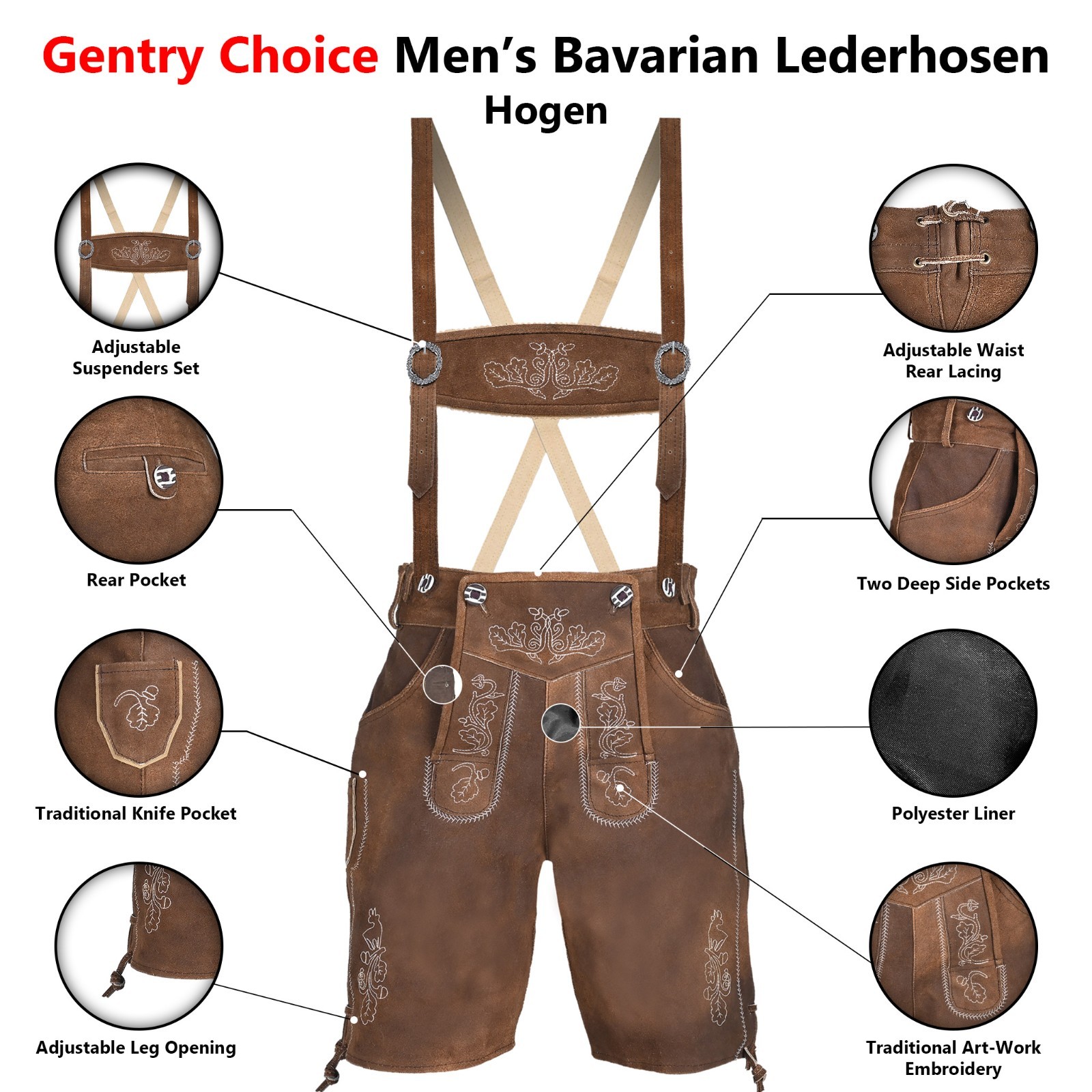 Men Authentic Suede Lederhosen Hogen Bavarian Leather Shorts Oktoberfest Costume