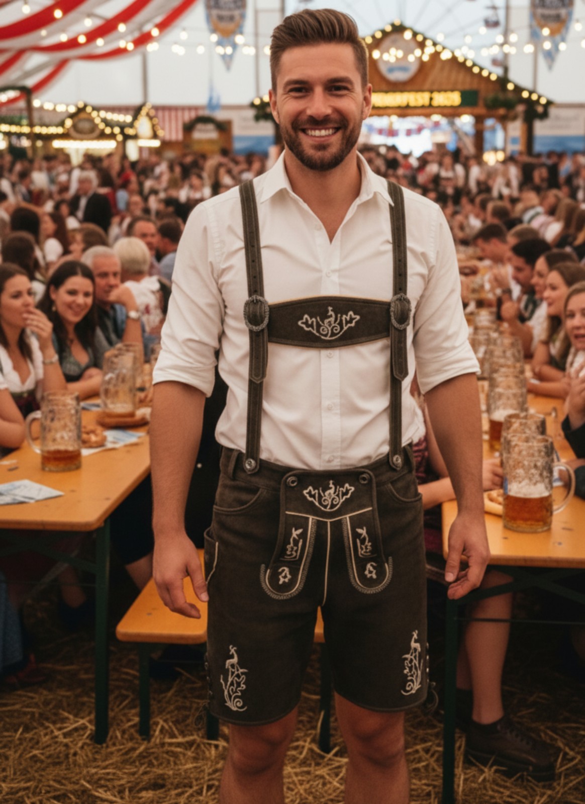 Lederhosen Men Octorberfest Genuine Suede Leather Choco Brown