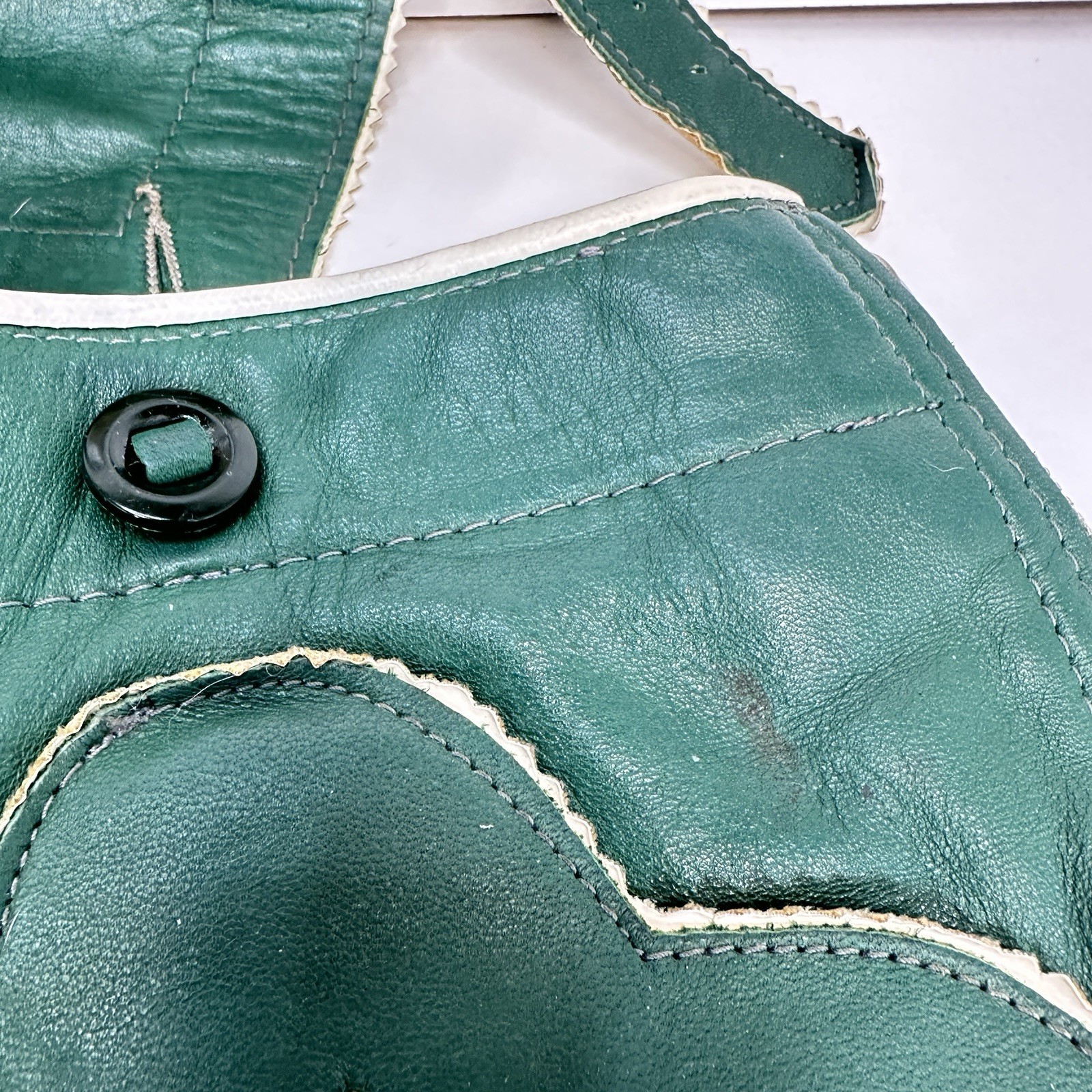 Vintage Green Leather Heart Lederhosen Child Size (see photos for measurements)