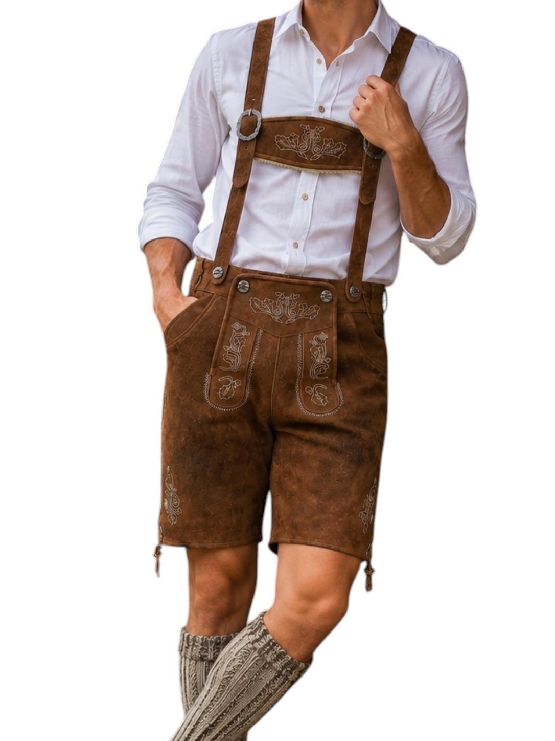 Men’s leather pants brown costume pants with suspenders Bavarian costume