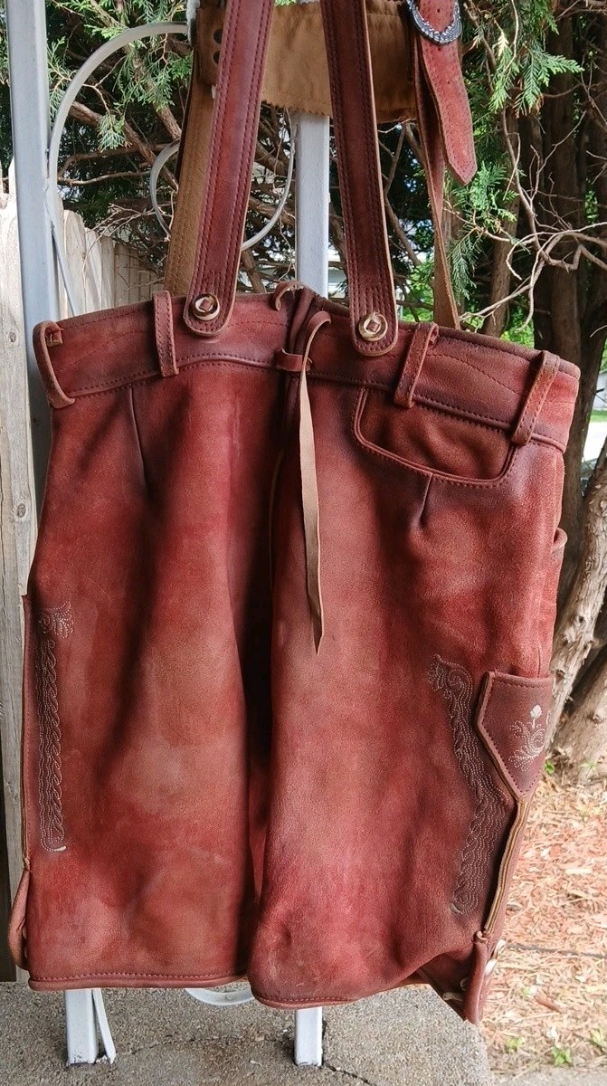 German Festival Authentic Stockerpoint Leaderhosen Leather Cuir Shorts & Suspend