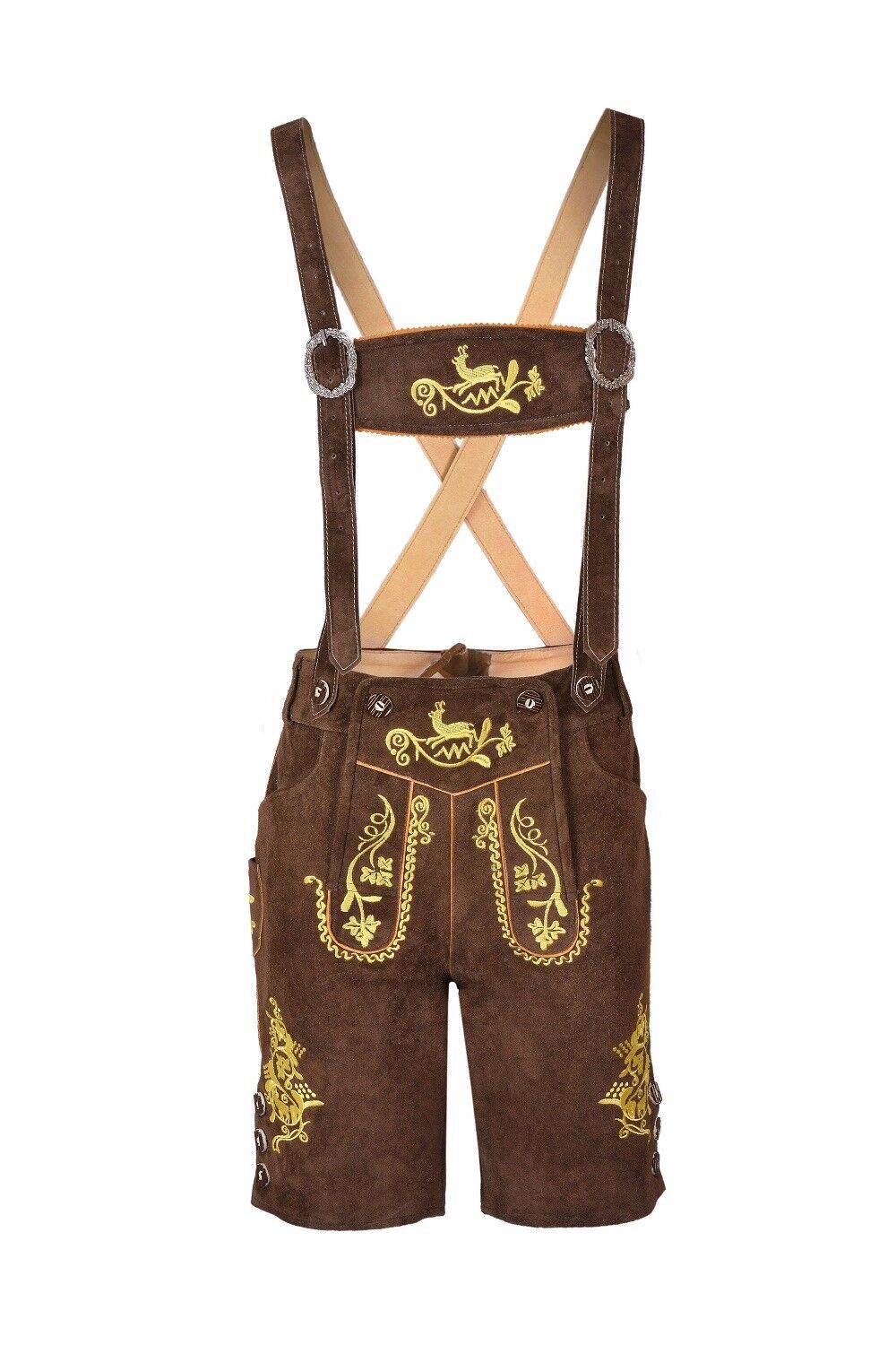 Men Bavarian Oktoberfest Lederhosen German Cowhide Real Leather Matching Short