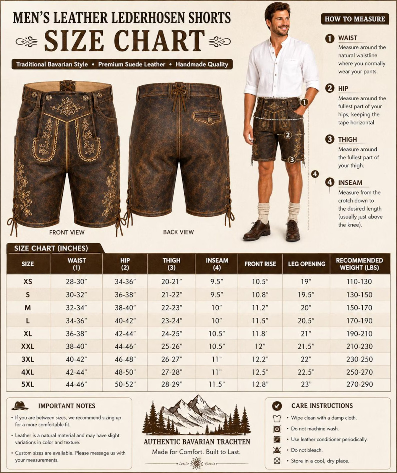Men’s Distressed Brown Leather Lederhosen Shorts | Handmade Bavarian Oktoberfest
