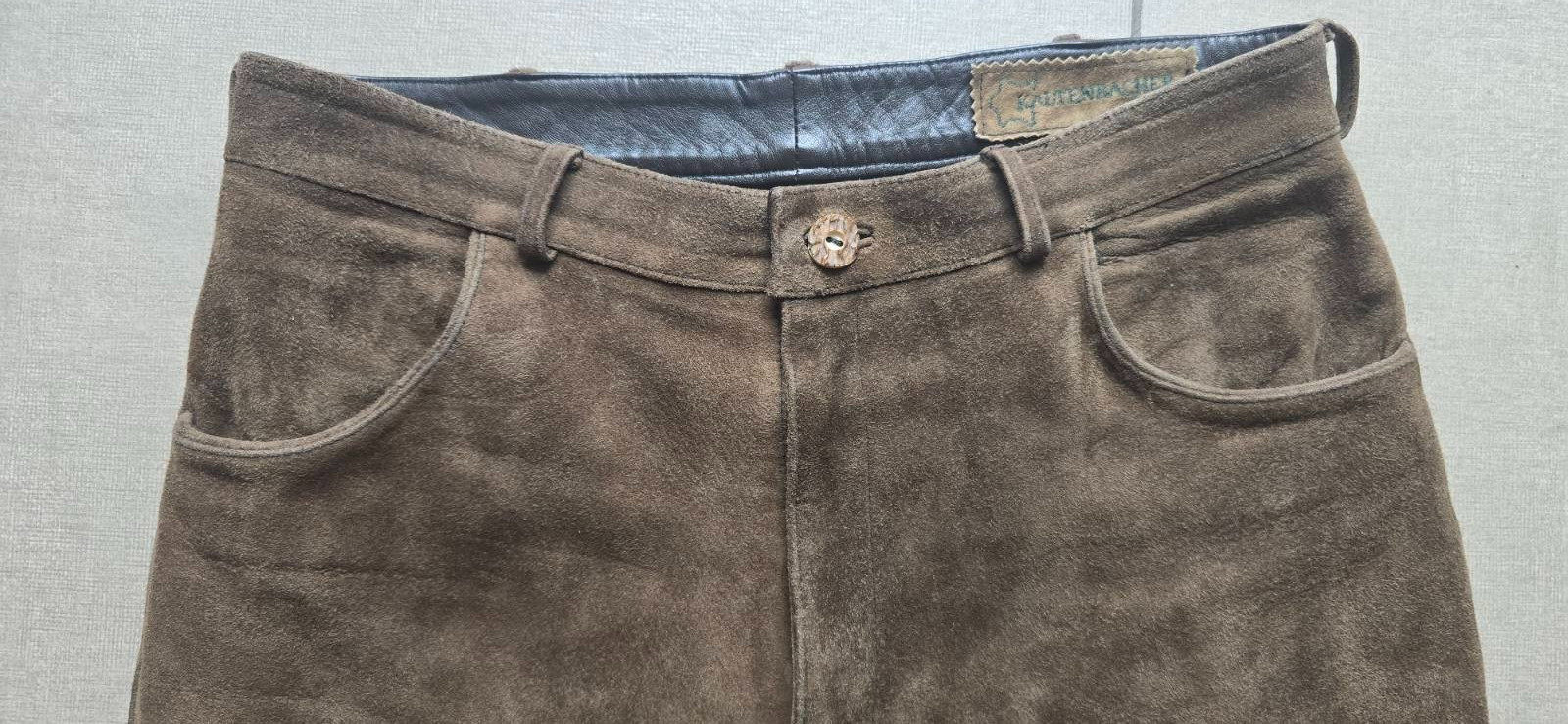 KALTENBACHER Vintage Brown Goatskin Suede Leather Trousers Trachten Alpine Sz 50