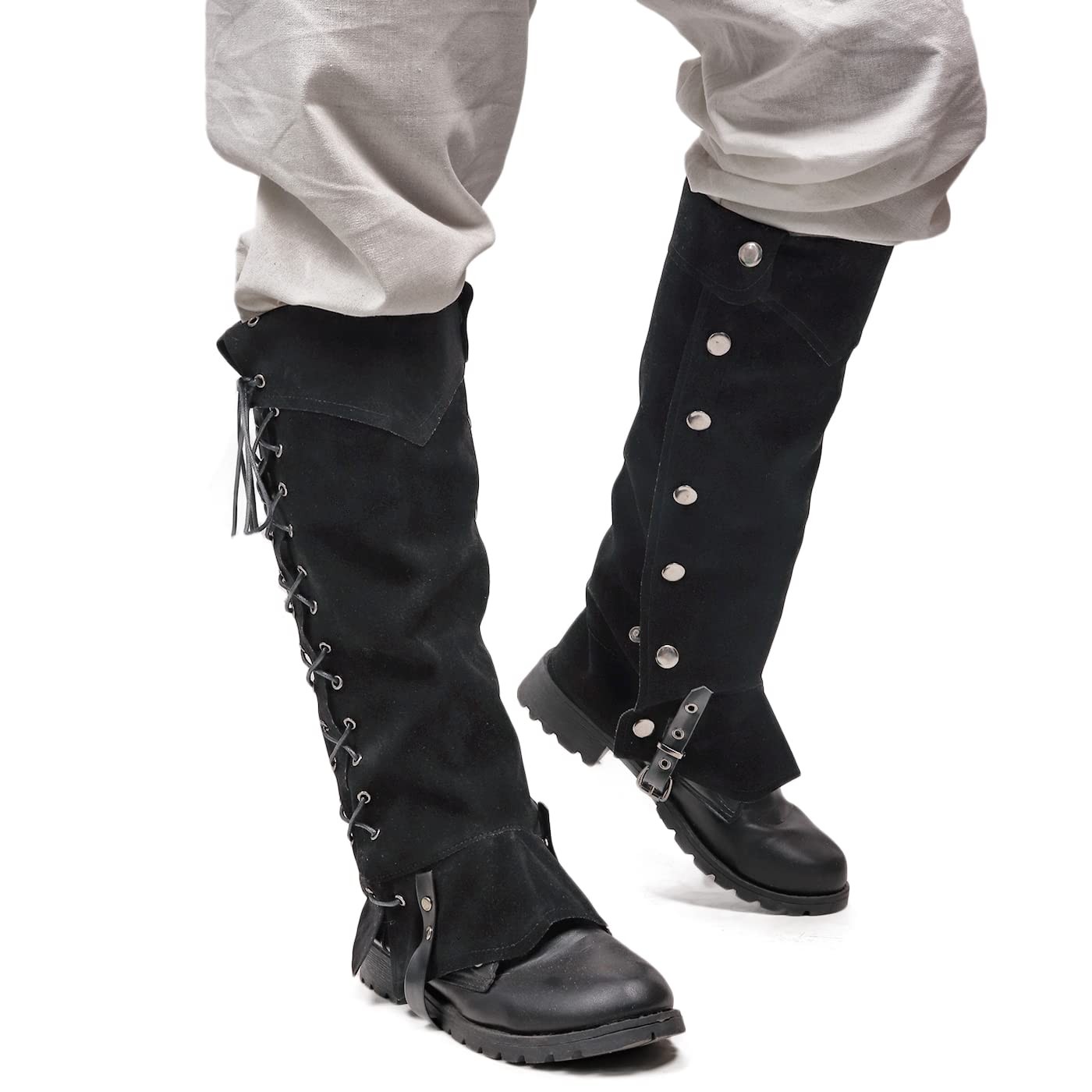 Medieval Pirate Boot Covers Faux Leather Steampunk Leg Costume for Men (Dark)