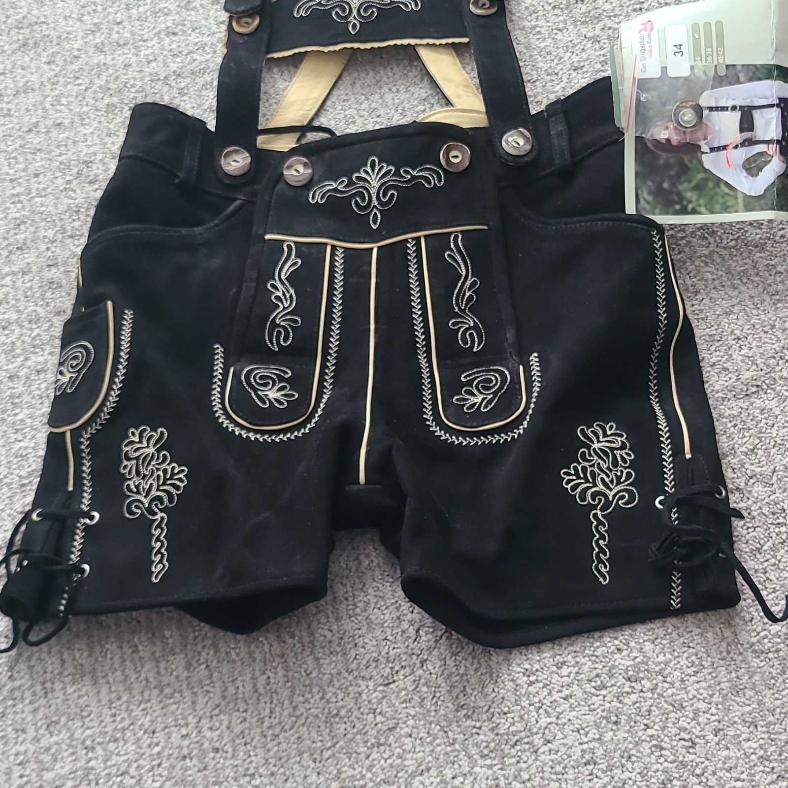 Stockerpoint women Black Leather Lederhosen Traditional German Style Size 34