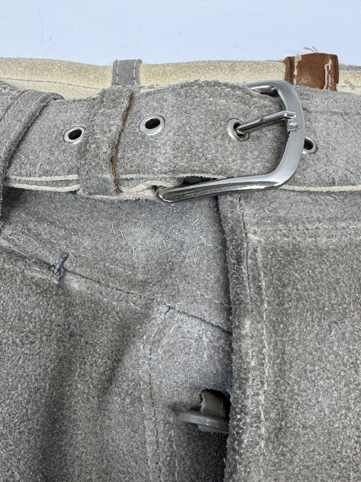 Vtg Authentic Lederhosen Shorts Suede Leather Mens Marked 46 Gray Austria