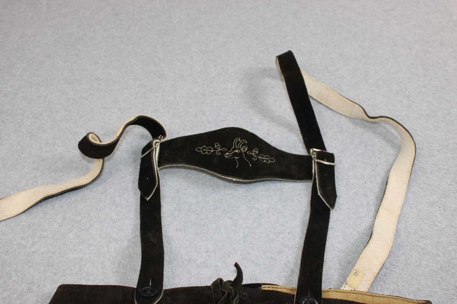 Vintage Lederhosen Men 34 Brown Suede Leather Embroidered Oktoberfest Deer Retro