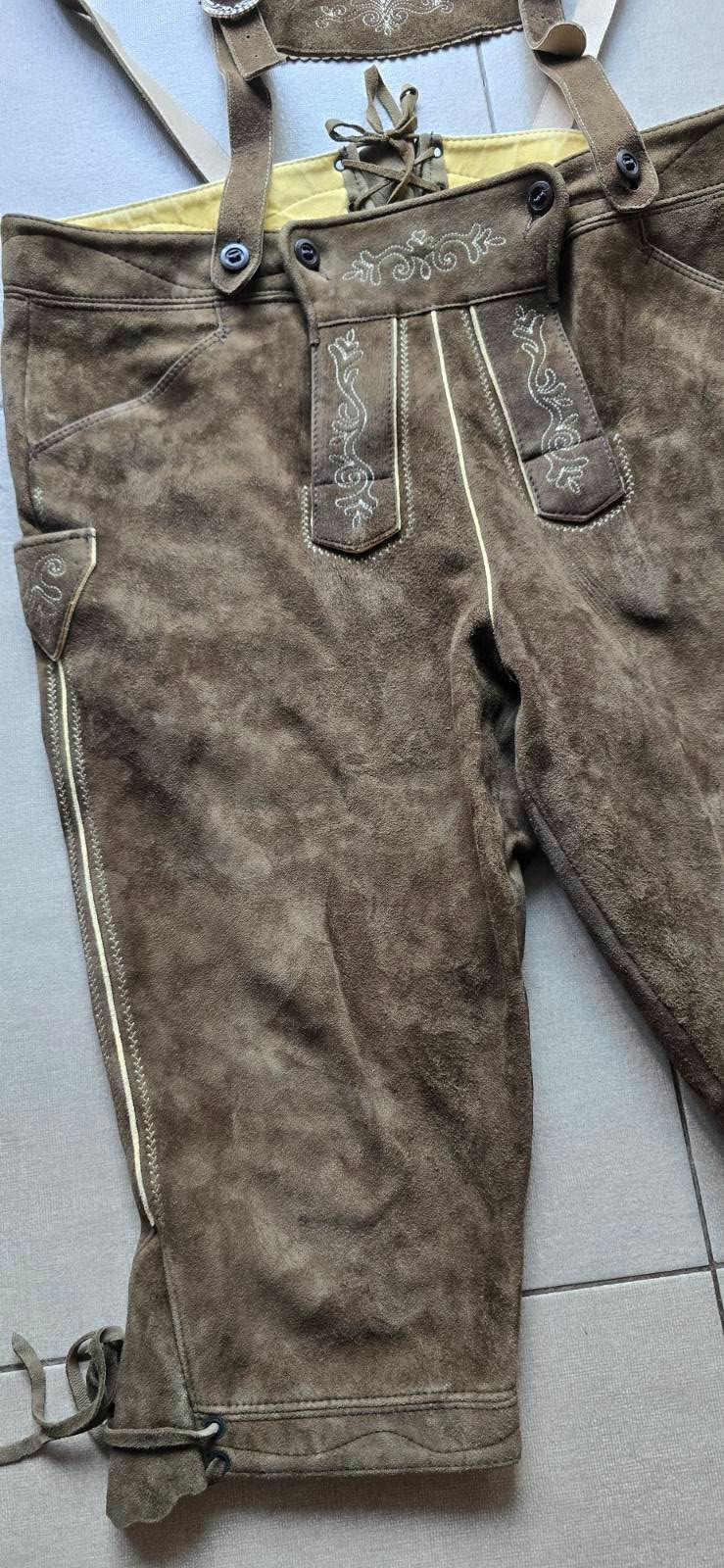 VTG Karl Klüber Trachten Lederhosen Leather Pants Men Oktoberfest Suspenders-2XL
