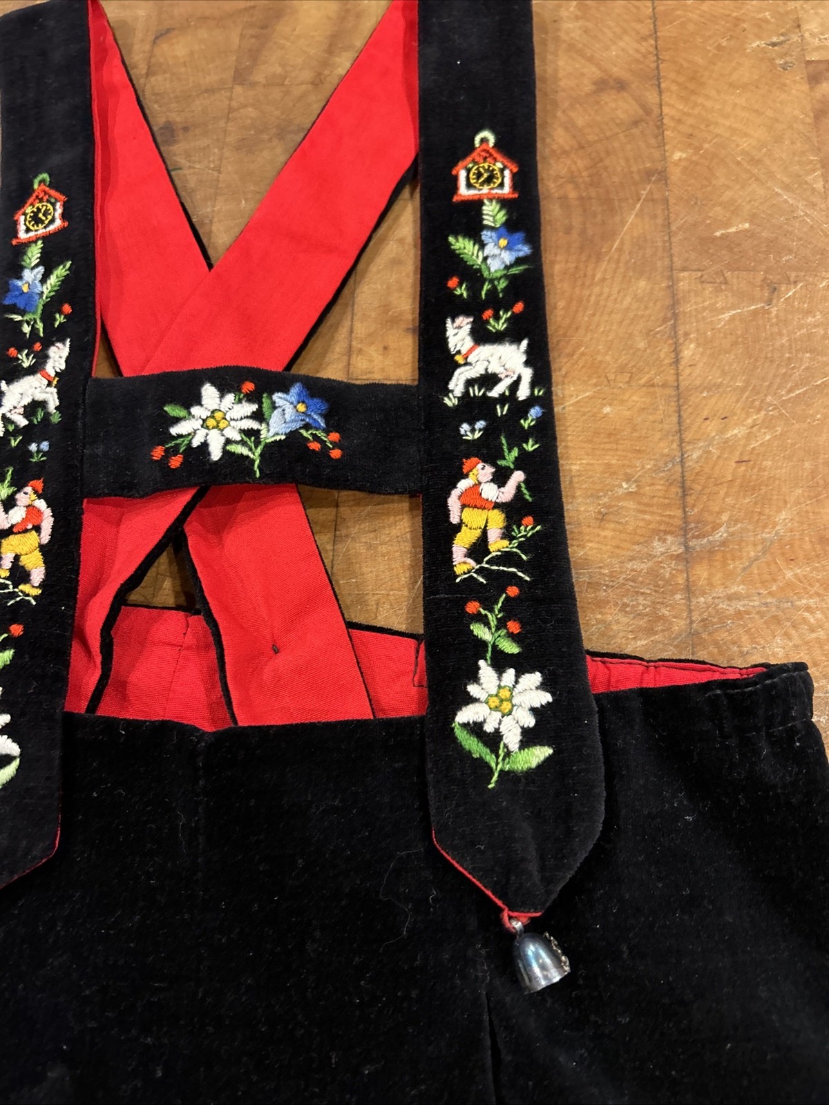 Vintage Child Size 3 Lederhosen, Black Velvet, Made In Switzerland