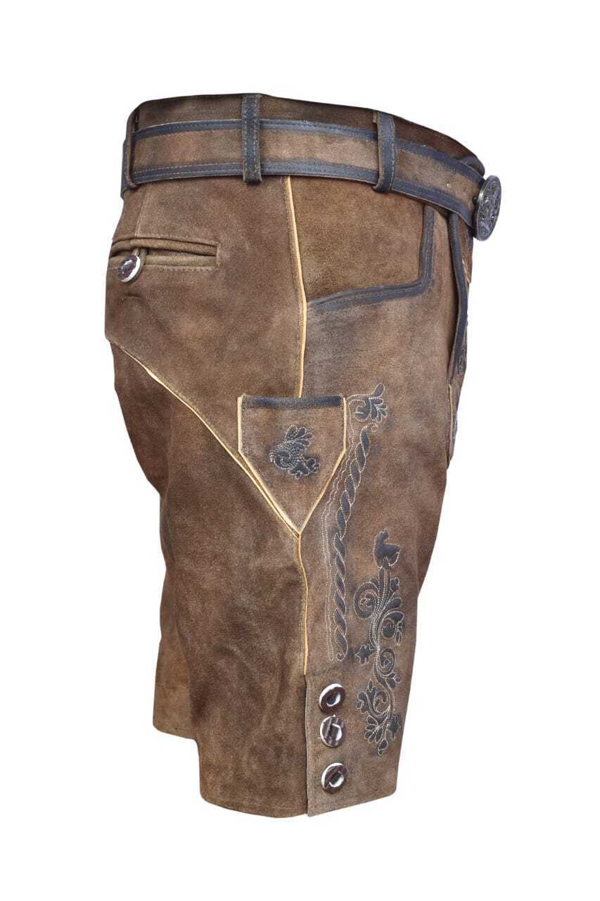 Short leather pants men Michel costume pants with belt antique
