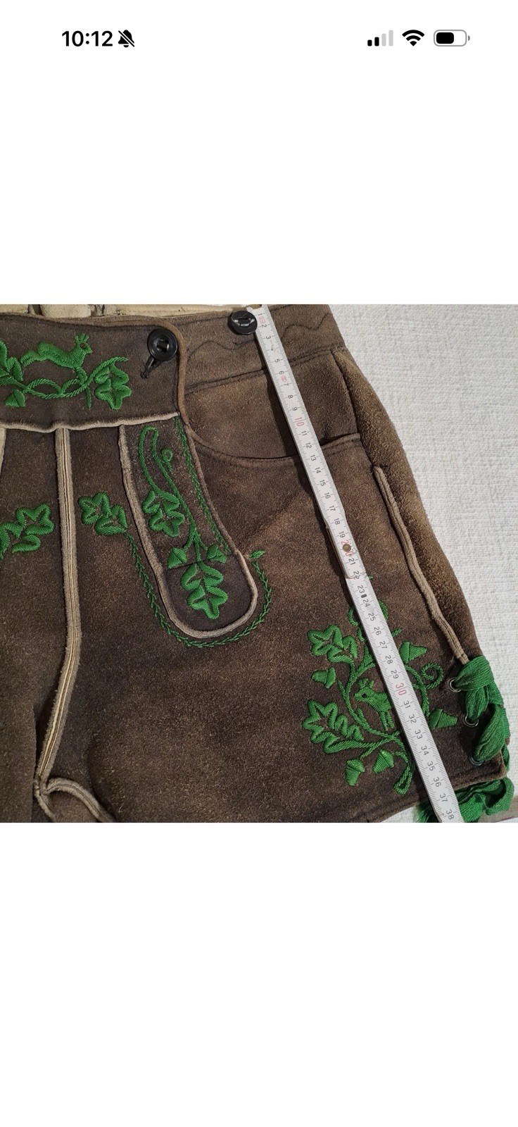 kurze Hirschlederhose sämische Gerbung handgestickt Plattler Trachtenlederhose